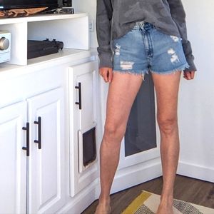 Agolde high rise distressed denim shorts